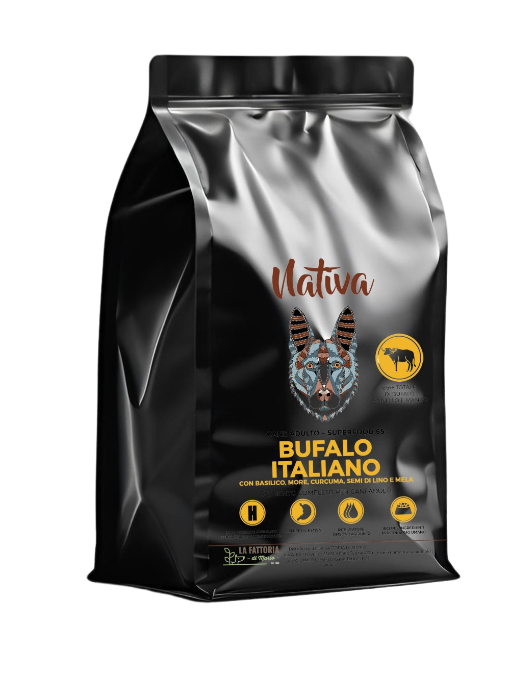 Cane - 65% Bufalo Italiano Con Basilico, More, Curcuma, Semi di lino e Mela